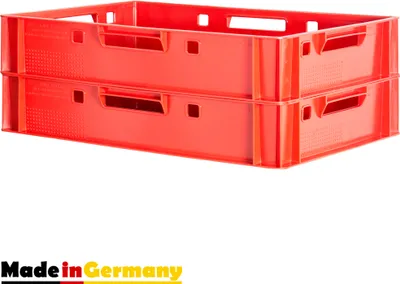 Produktbild von 2 Stück E1 Fleischkisten Rot Kisten Eurobox Lebensmittelecht Metzgerkiste Box Aufbewahrungsbox Kunststoff Wanne Plastik Stapelbar Lagerkisten 60 x 40 Kingpower