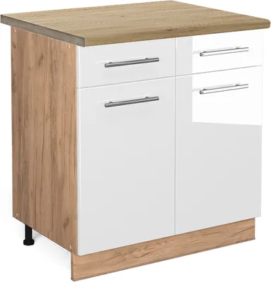Produktbild von Küchenunterschrank Vicco Fame-Line Weiß Hochglanz 80 cm , AP Eiche, Model 46224