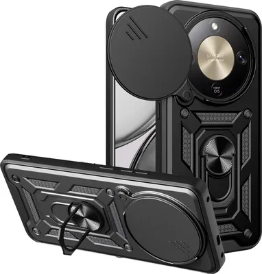 Produktbild von Outdoor Panzer Hülle für Honor Magic 8 Lite Handyhülle Slide Kameraschutz Ringhalter Schwarz