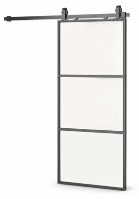 Productafbeelding van HOMCOM Complete schuifdeurset met zelfsluitmechanisme, binnendeur, 91x203 cm, zwart