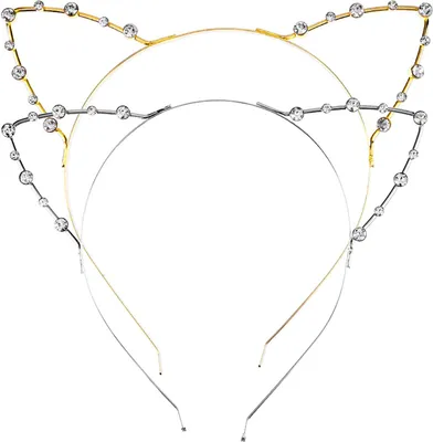 Produktbild von Kristall Strass Metall Katze Ohr Stirnband Haarreif, 2 Stück, Golden und Silbern