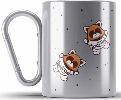 Produktbild von Trendation - Roter Panda Edelstahl Tasse Karabiner Galaxie Kinder Geschenkidee für Jungs Mädchen Lustige Grafik (Silber)
