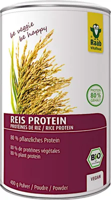 A can of Raab Vitalfood Reis Protein Powder.