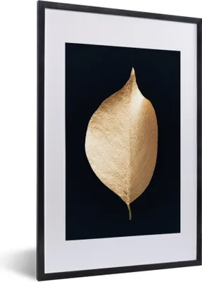 Produktbild von MuchoWow® Gerahmtes Poster Blätter - Gold - Schwarz - Pflanzen - Luxus 40x60 cm - Poster mit Schwarzem Bilderrahmen Wandposter Rahmen Foto Bilder - Poster in Rahmen