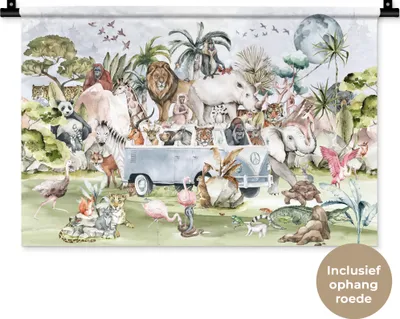 Produktbild von MuchoWow® Wandteppich Wandbehang Dschungel - Bus - Tiere - Kinder - Pflanzen 60x40 cm Tapisserie Dekoration Wandtuch - Wanddekorationen