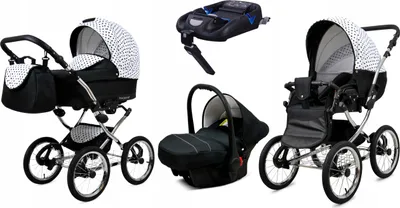 Produktbild von BabyLux® Margaret Exclusive | 4in1 Kinderwagen Set | Black Dots | Kombikinderwagen | Kinderwagen