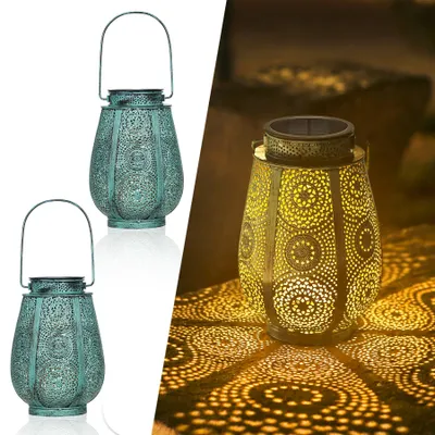 Solar-Laterne 2er-Set, Vintage, IP65, hängend, für Außen