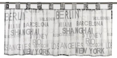 Immagine prodotto di Tenda bistrot Elbersdrucke con passanti City in bianco e nero con motivo a parole 48x140 cm Tenda per finestra da cucina con schermo per la privacy