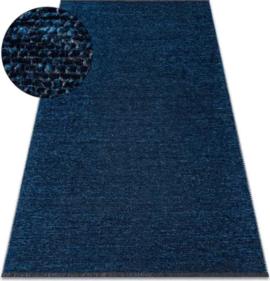 Produktbild von Teppich FLORENCE 24021 Einfarbig, Glamour, Flachgewebt, Fransen - dunkelblau Blau 195x290 cm