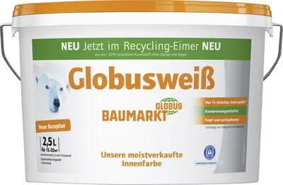 Produktbild von Globusweiß Wandfarbe weiß matt 2,5 L