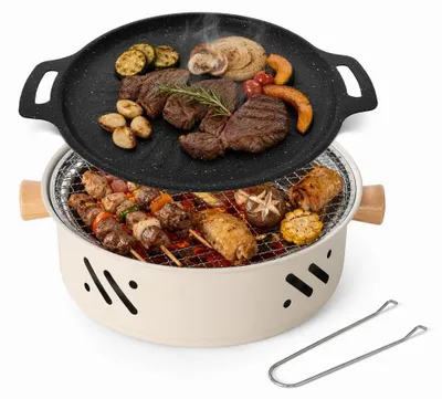 Obrázek produktu pro Malý gril na dřevěné uhlí, přenosný gril vhodný pro piknik a kempování, kompletní sada