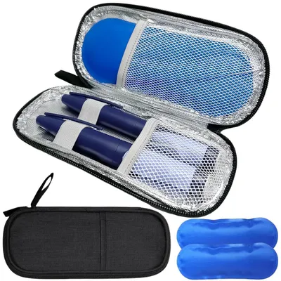 Immagine prodotto di Borsa termica per insulina, ideale per diabetici, isolata, realizzata in Oxford e EVA, dimensioni 20,5 x 9,5 x 2,5 cm, inclusi 2 impacchi refrigeranti