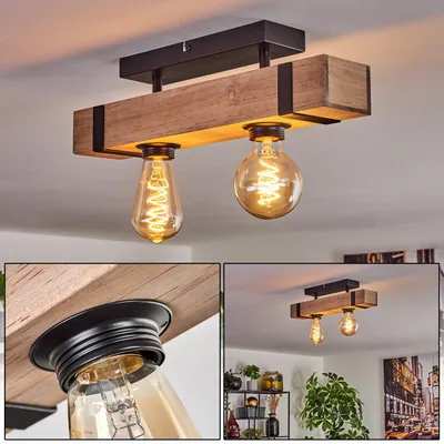 Produktbild von Bollengo moderne Deckenlampe aus Metall/Holz in Schwarz/Natur