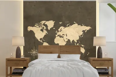 Produktbild von MuchoWow® Fototapete für Wohnzimmer oder Schlafzimmer Wandtapete Vinyl Motivtapete Weltkarte - Vintage - Windrose - 220x220 cm - Tapeten