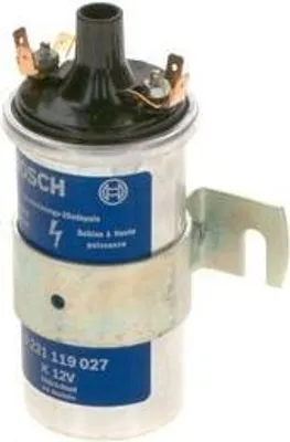 A Bosch ignition coil is shown against a white background.