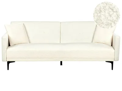 Produktbild von BELIANI 3-Sitzer Schlafsofa Cremeweiß Bouclé Gesteppt mit Schwarzen Metallbeinen 2 Kissen Retro Klappsofa Sofabett Wohnzimmer Sofa mit Schlaffunktion