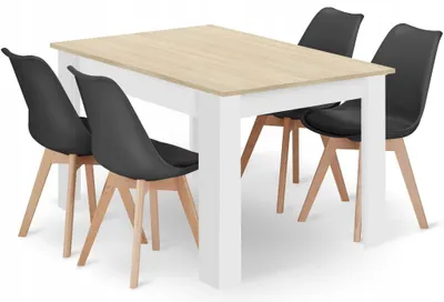 Produktbild von Set rechteckiger Tisch 120x80 Eiche sonoma + 4 Stühle MARK schwarz