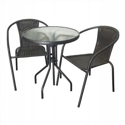 Produktbild von Gartenmöbel-Set aus Rattan, mit Tisch und 2 Stühlen, Farbe: Beige/Schwarz