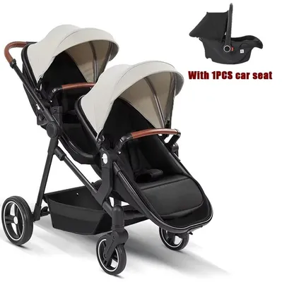 Produktbild von Zwillingskinderwagen - S-600 Doppel-Kinderwagen - Zusammenklappbar - Leinen - 0–3 Jahre - Belastbar bis 15 kg - Dunkelblau
