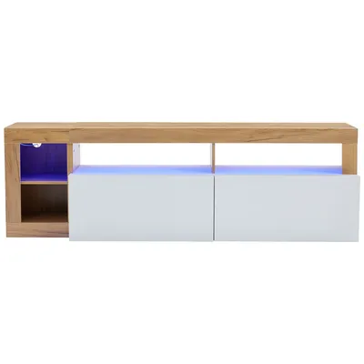 Produktbild von TV-Schrank mit LED-Kontrollleuchte Fernseher bis 80 Zoll TV-Tisch TV-Ständer TV-Schranktisch für Schlaf und Wohnzimmer Holz+Weiß