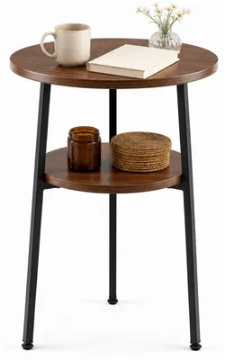 Produktbild von KOMFOTTEU Couchtisch rund, Ø39 cm Wohnzimmertisch klein mit 2 Ebenen, Beistelltisch mit Beinen aus Stahl, Kaffeetisch, moderner Sofatisch für Wohnzimmer & Schlafzimmer