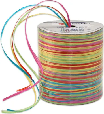 Produktbild von Geschenkband Multicolour, 50m Rolle,  Farben wählbar , Farbe:blau/rot/gelb