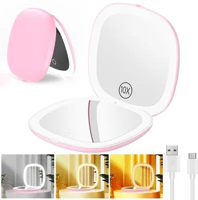 Immagine prodotto di Specchio compatto da 3,9" con ingrandimento 1x/10x, 3 colori di luce, rosa