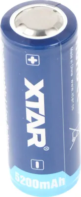 Produktbild von XTAR 26650 5200mAh, 3,6V - 3,7V Li-Ion Akku, PCB geschützt, Abmessungen 26,5x68,2mm