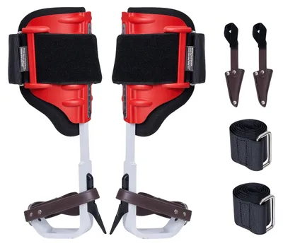 Image de SKYSHALO Piquets d'escalade en aluminium pour arbres, y compris 1 paire avec sangles et protections, supporte jusqu'à 350 livres, idéal pour les arboriculteurs, les chasseurs et la récolte de fruits, en rouge
