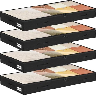 Obrázok produktu pre Úložný box pod posteľ 4 ks, výška 10 cm, priehľadné veko, skladací, uloženie oblečenia