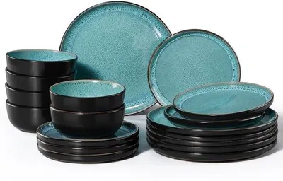Image de Service de serviettes pour 6 personnes - 18 pièces - Design turquoise brillant