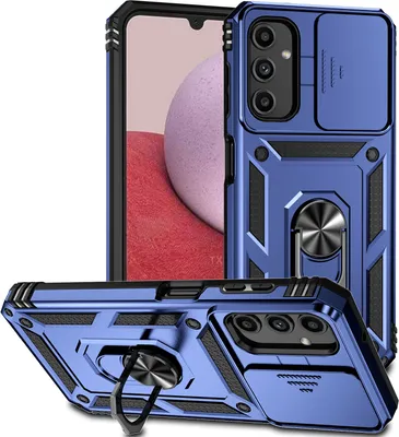 Image de Étui pour Samsung Galaxy A14 5G étui double couche avec couvercle coulissant pour appareil photo et anneau de support bleu