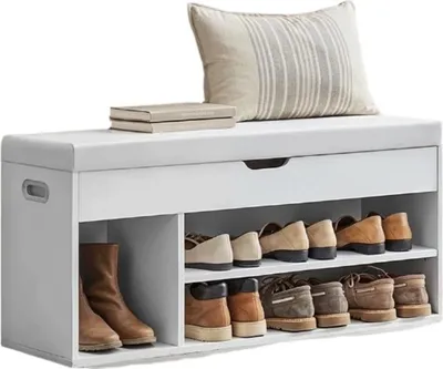 Image de Meuble de rangement pour chaussures, rembourré, en panneaux de particules, dimensions : 30 x 100 x 44 cm