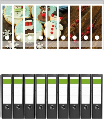 Produktbild von Wallario 9 Stück breite Ordner inkl. Klebeetiketten mit Motive Weihnachten in der Küche -  Plätzchen auf einem Holztisch -  Set mit Rückenschildern / Ordnerrücken Stickern
