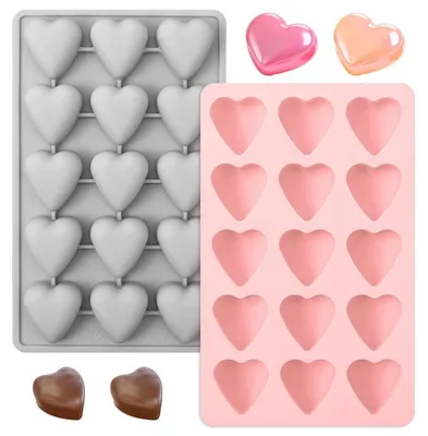 Image de 2 moules en silicone en forme de cœur, avec 15 cavités pour chocolat et confiseries