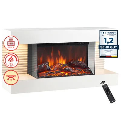 Obrázek produktu pro KAMINIO Elektrický krb LIZ - Elektrický nástěnný krb s vytápěním, 3D efekt plamene, ambientní světlo, dálkové ovládání - bílý