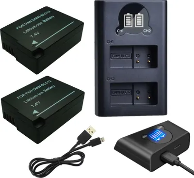 Produktbild von 3in1 Set: 2x Akku + 1250mAh USB-C Doppel Akku Dual LCD Ladegerät für 2 Akkus kompatibel mit Panasonic Lumix DMC-FZ200 DMC-FZ1000 DMC-FZ1000 II / DMC-G70