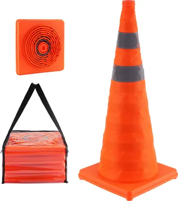 Immagine prodotto di SucceBuy coni di sicurezza, confezione da 4 coni pieghevoli da 28 pollici, coni da cantiere con collare catarifrangente, base larga e sacchetto di stoccaggio per il controllo del traffico, la formazione dei conducenti, i parcheggi