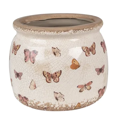 Immagine prodotto di Vaso da fiori Clayre & Eef Ø 16x13 cm Farfalle in Vetroceramica rosa beige