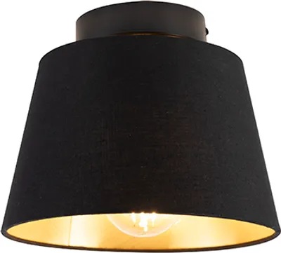 Produktbild von QAZQA - Klassisch I Antik Deckenleuchte I Deckenlampe I Lampe I Leuchte mit Schirm schwarzIGold I Messing 20 cm - Combi schwarz I Wohnzimmer I Schlafzimmer - Textil Rund - LED geeignet E27