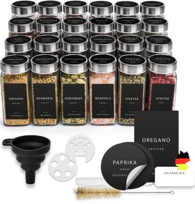Image de Omgoods - Ensemble de 24 pots carrés pour épices avec couvercles en acier inoxydable et étiquettes