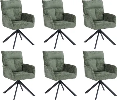 Produktbild von HOME DELUXE Esszimmerstuhl mit Armlehne ALUNA Chenille - 6er Set Grün I Küchenstuhl, Polsterstuhl, Designstuhl, Armlehnstuhl, Armlehne, Lehne, Gepolstert, Edel, Modern, Retro, Hochwertig, Weich, Stilvoll, Pflegeleicht, Wohnzimmer, Drehfunktion