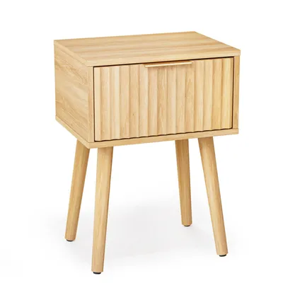 Produktbild von FCH Nachttisch mit Schublade,  Gekerbter, Beistelltisch für Schlafzimmer, 40 x 30 x 55 cm, Eichenfarbe