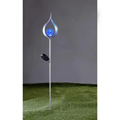 Produktbild von LED Solar Gartenleuchte 93 cm Flammenleuchte Silber Solarlampe Solarleuchte Garten Deko Licht Blau Solarlicht Kugel Leuchte