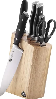 Produktbild von BALLARINI Savuto Messerblockset 7-tlg, Natur Edelstahl Messerblock Holz