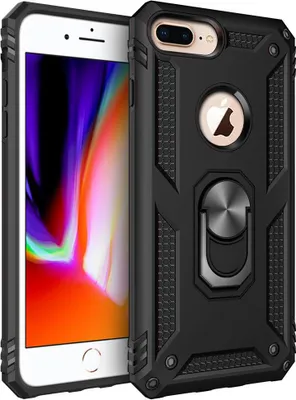 Produktbild von LaimTop iPhone 8 Plus Hülle, Hybrid Robuste Rüstung Drehbarer Ring Halter Ständer Dual Layer Hard PC + TPU Stoßfest Schutzhülle für iPhone 7 Plus / 8 Plus Schwarz