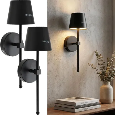Produktbild von 2er-Set Elegante LED Wandleuchte kabellos mit Fernbedienung: Akku Wandlampe dimmbar in Schwarz, USB aufladbar mit Timer & Touch-Sensor