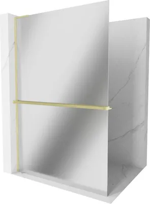 Produktbild von Mexen Kioto+ L Duschwand mit Ablage Walk-in 80 x 200 cm, Spiegel, gold gebürstet - 800-080-123-55-50