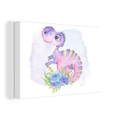 Produktbild von OneMillionCanvasses® - Leinwandbilder - 150x100 cm, Dinosaurier - Kinderzimmer - Lila - Mädchen - Kinder, Wandbilder Kunstdruck Wanddekoration