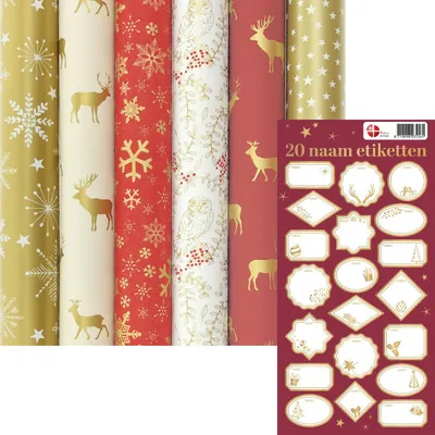Produktbild von WINTERCHARM Sortiment Geschenkpapier für Weihnachten - 200 x 70 cm - 7 Rollen